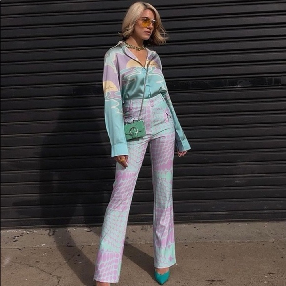 House of Sunny Purple Haze Pants Psychedelic 70s High Waisted Festival